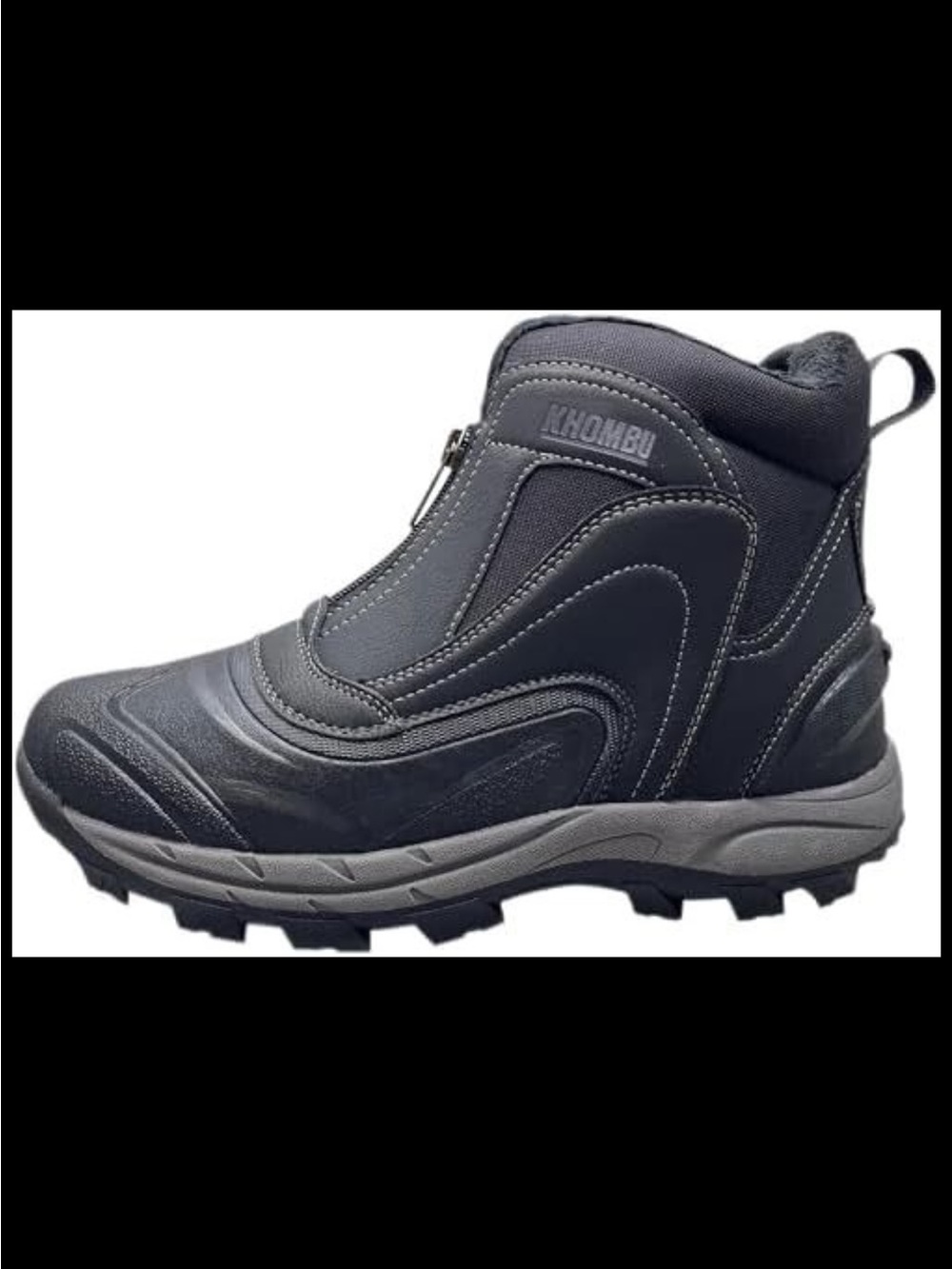 Khombu Black Gray Zip-Front Outdoor Winter Boot